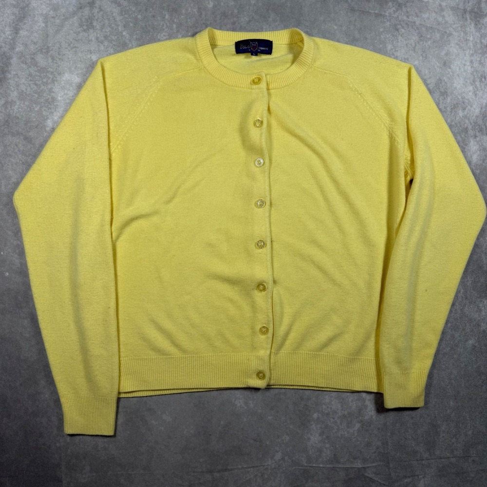 Vintage 90s Polo Ralph Lauren Cashmere Knit Cardigan Sweater Yellow Large Preppy